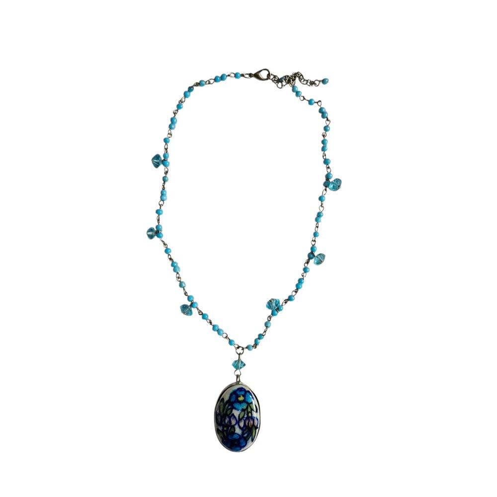 Y2k Necklace Jewelry Painted Clay Pendant Blue Adjustable
